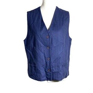 NEW Lands End Vest Wool & Cashmere  Button Front Womens Size 16 Blue Dusk